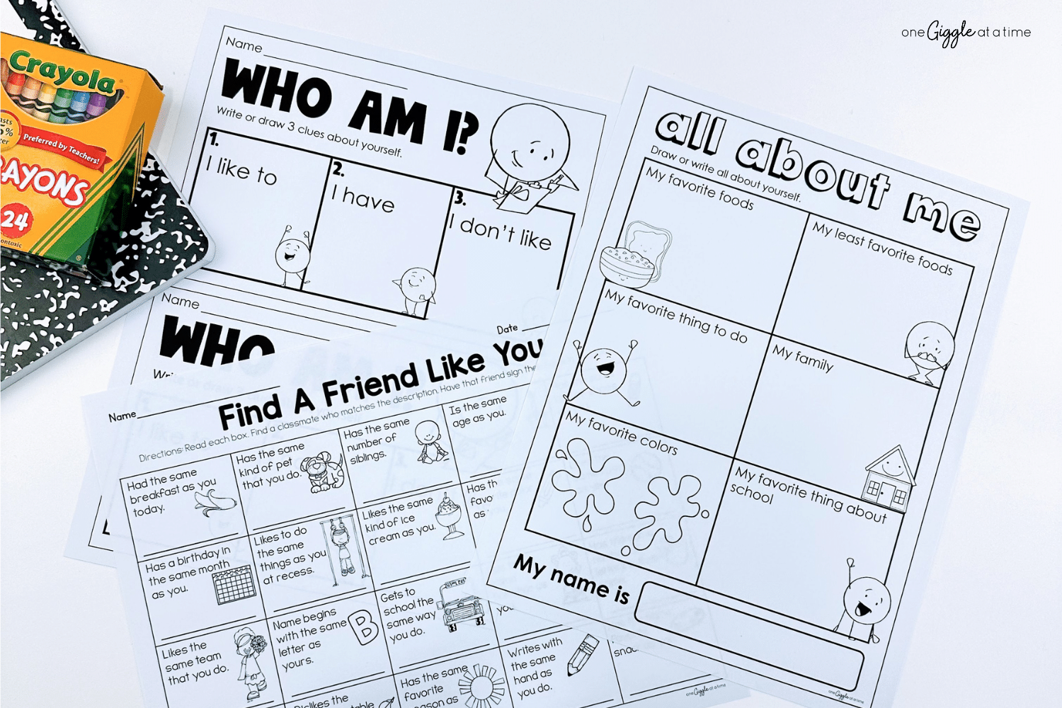 first day of school activity pages for first grade