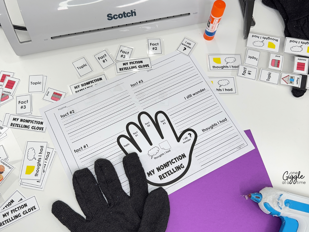 use five finger retell gloves to teach hands-on story retelling to first graders