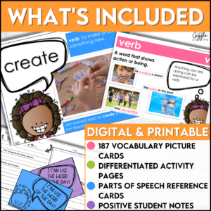 Vocabulary picture cards and activities for esl word of the day 3rd grade